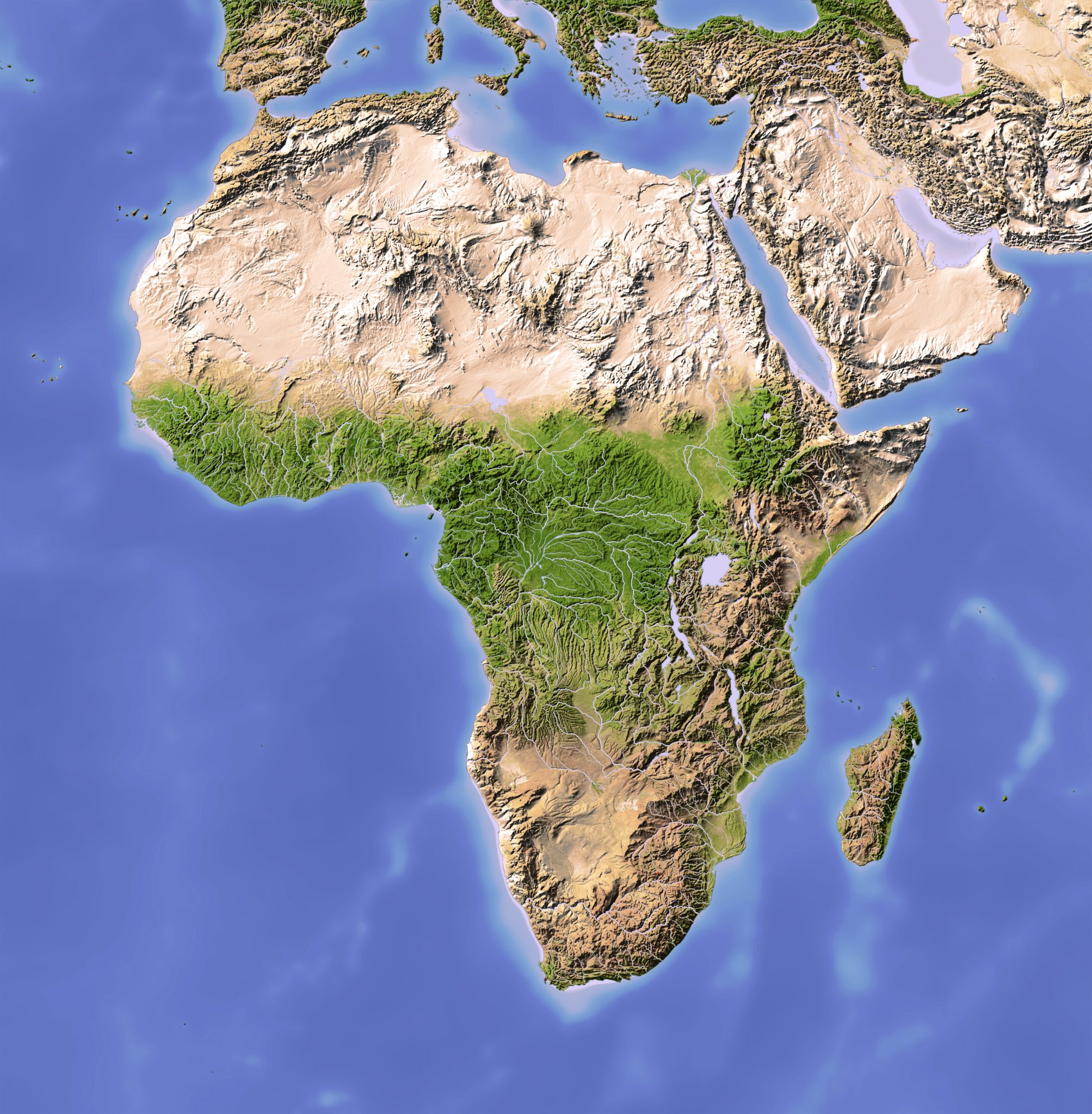 Карта рельефа Африки